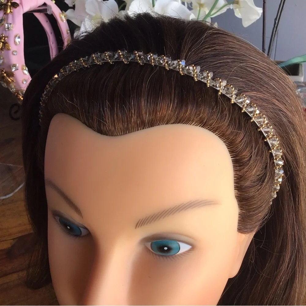 Elle Light Grey & Gold Trimmed Rhinestone Headband